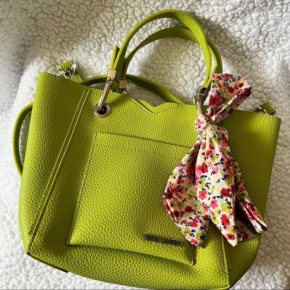Steve Madden lime green medium satchel crossbody bag with scarf NWT